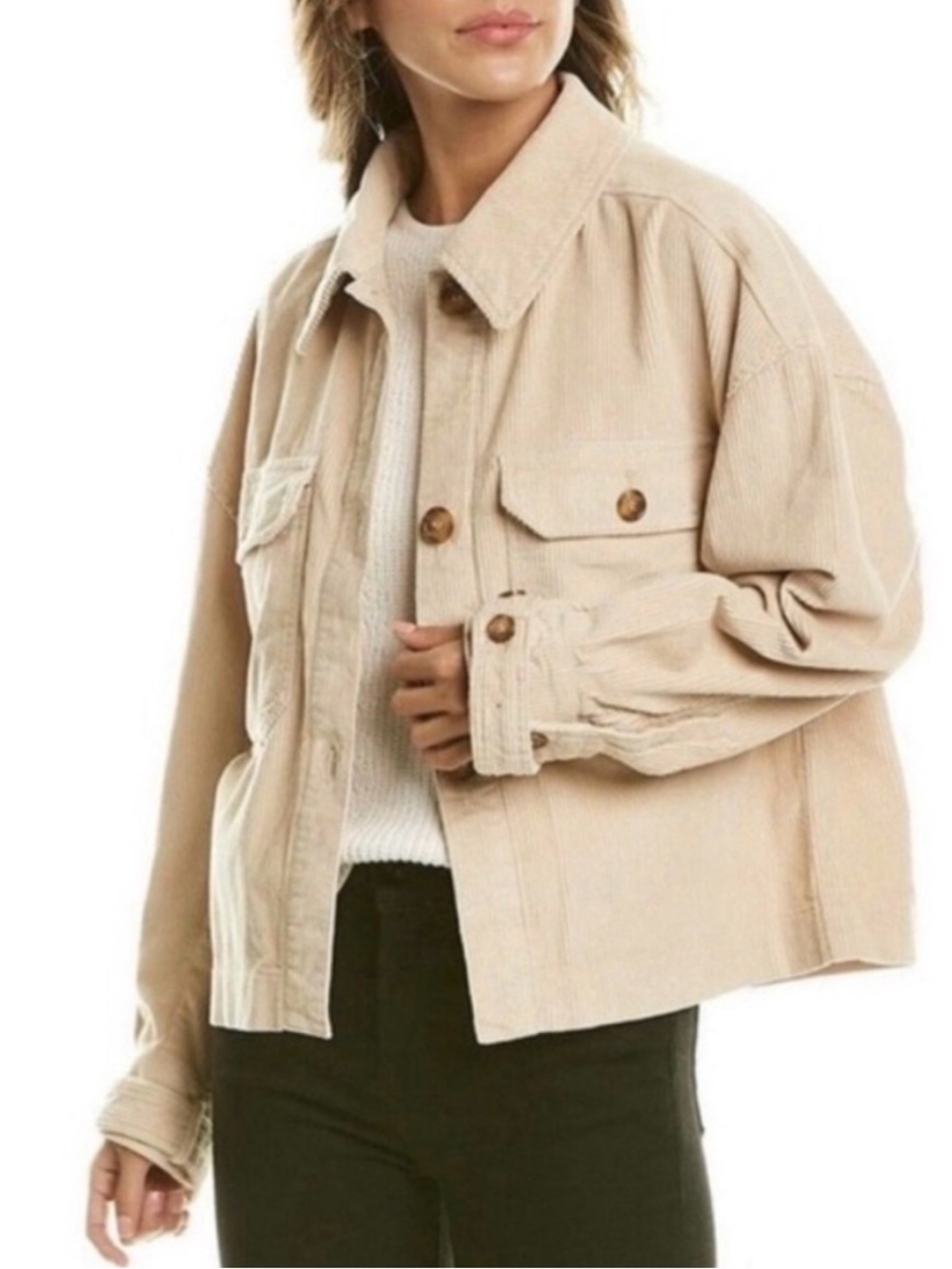 Avec Les Filles Beige Corduroy Button-Front Jacket
